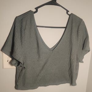 V-Neck Ribbed Women Top - Teal